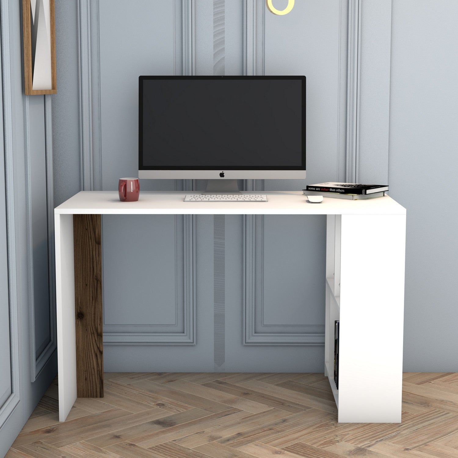Secretária de Estudo – 120 x 60 x 75,4 cm – Branco e Nogueira – Melamina