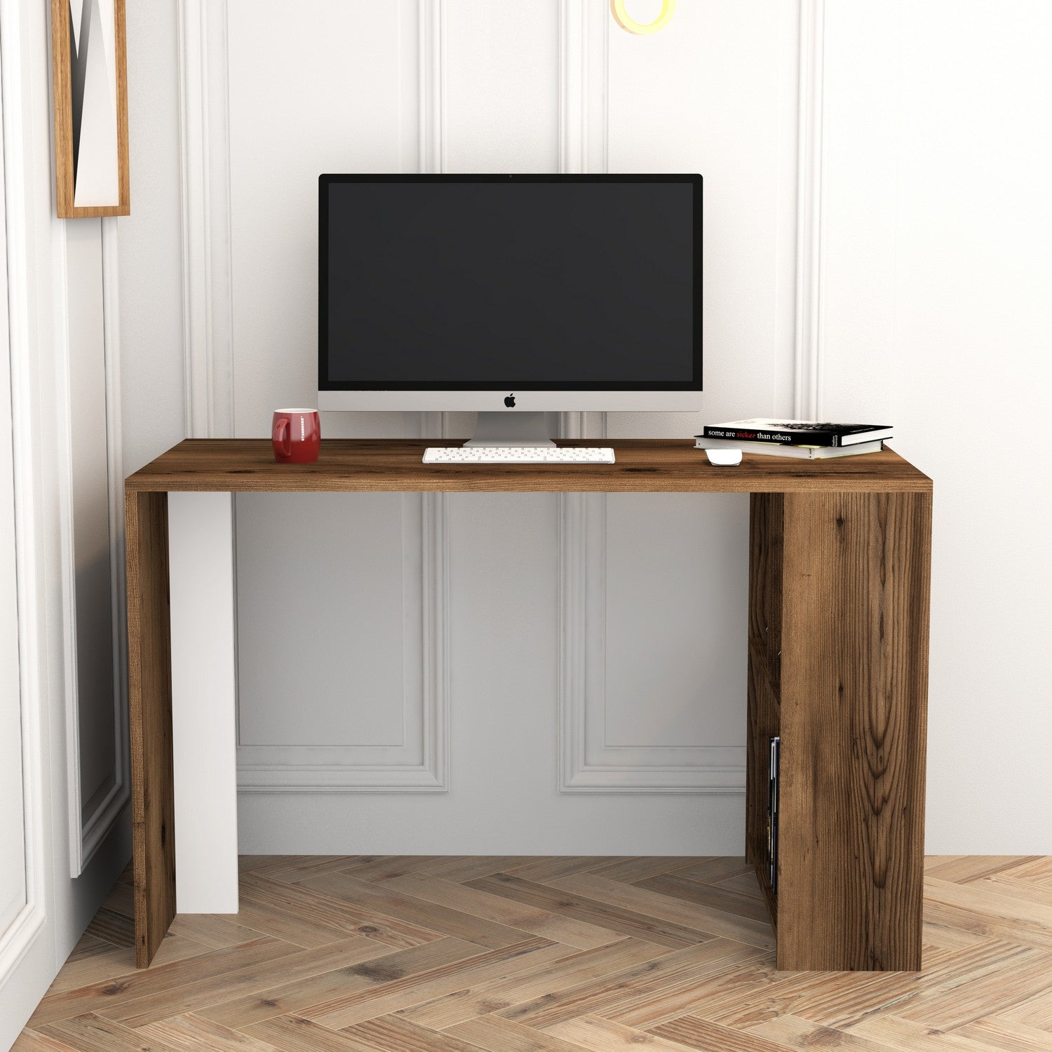 Secretária de Estudo – 120 x 75,4 x 60 cm – Nogueira e Branco – Melamina