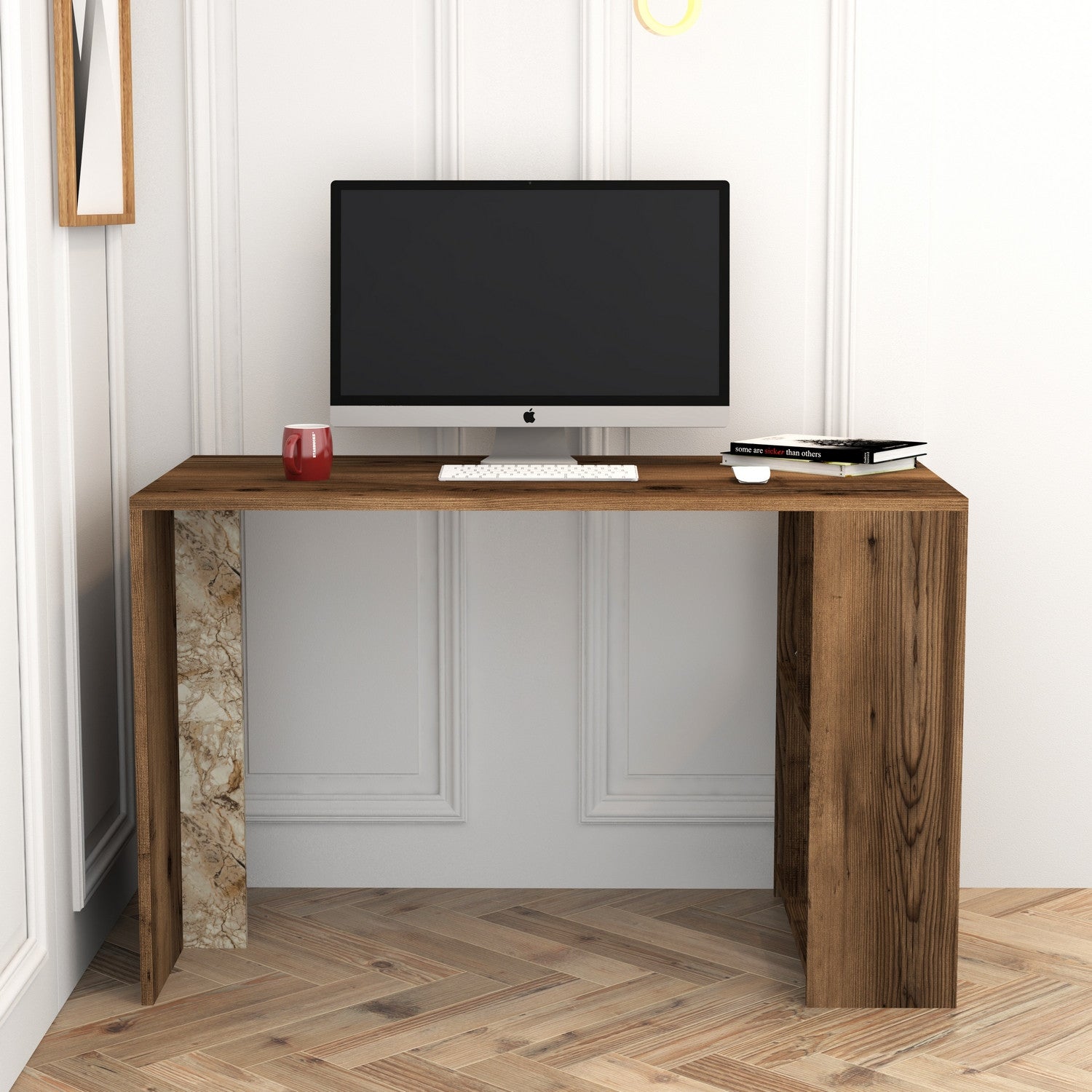 Secretária de Estudo – 120 x 60 x 75,4 cm – Nogueira e Branco – Melamina