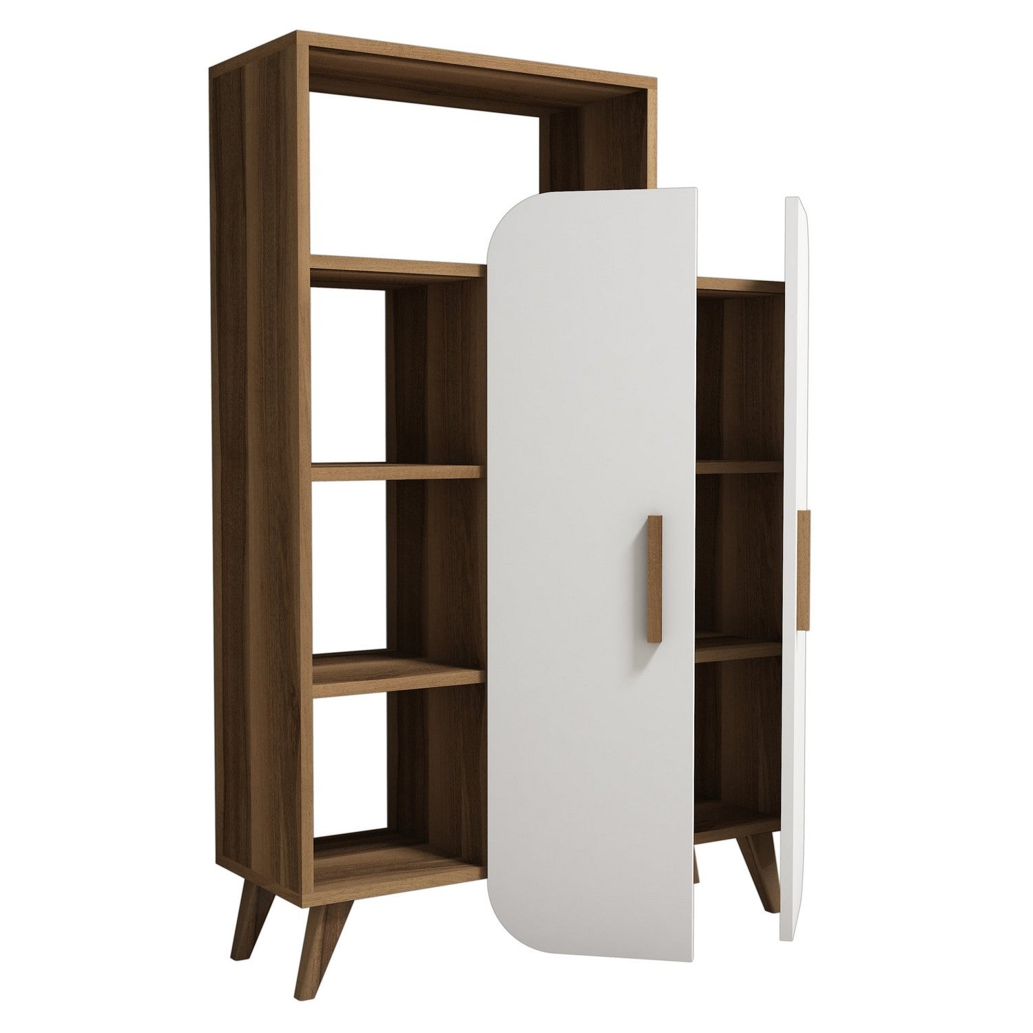 Estante moderna – 90 x 132 x 32 cm – nogueira e branco – painel de partículas revestido a melamina