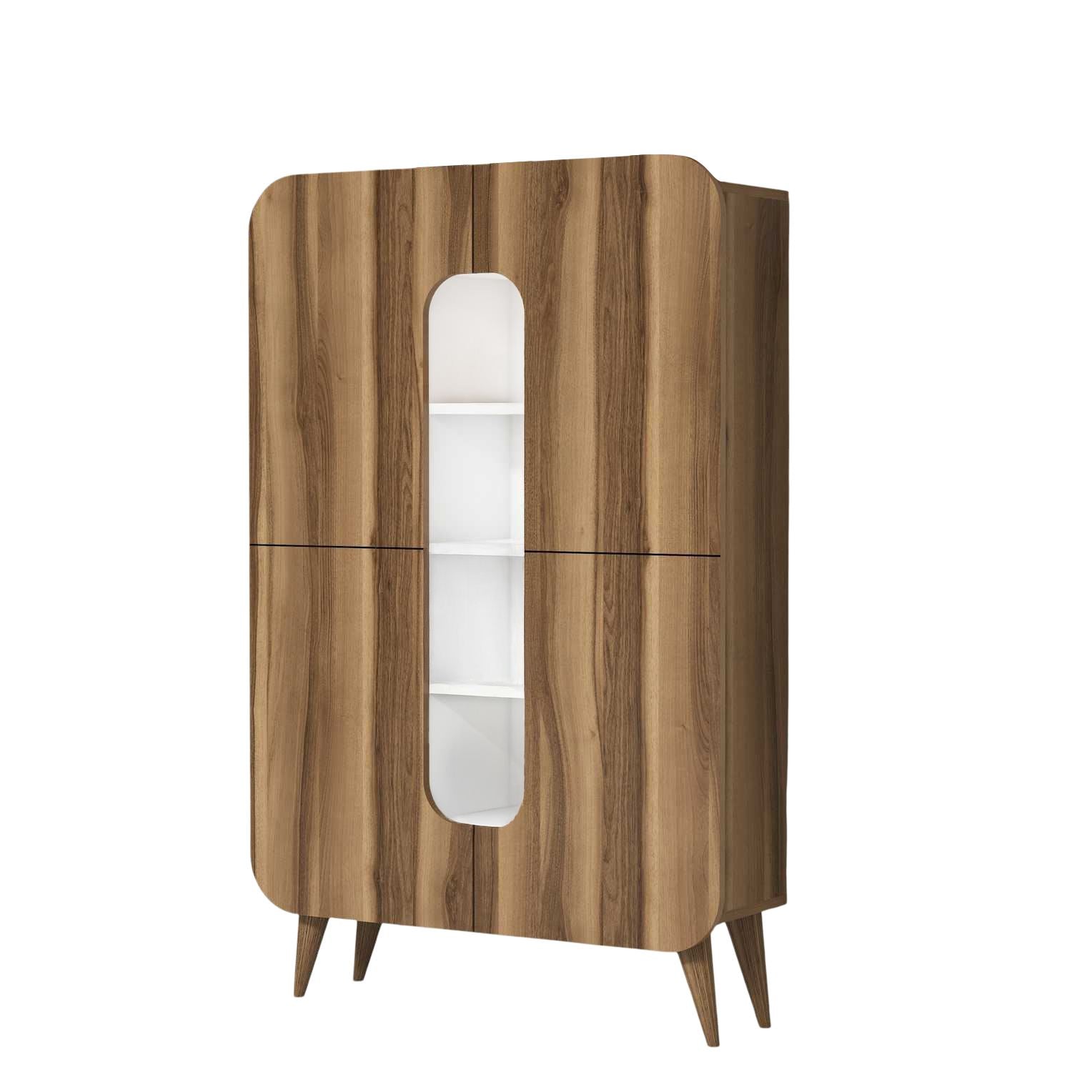 Armário multiusos moderno – 93 x 144 x 31,8 cm – Nogueira e Branco – Painéis de partículas revestidos de melamina