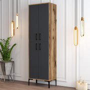Sapateira industrial, nogueira e antracite, 60 x 200 x 35 cm | 100% revestida em melamina, 18 mm de espessura, pés e puxadores de metal | Solução de armazenamento elegante e montável na parede