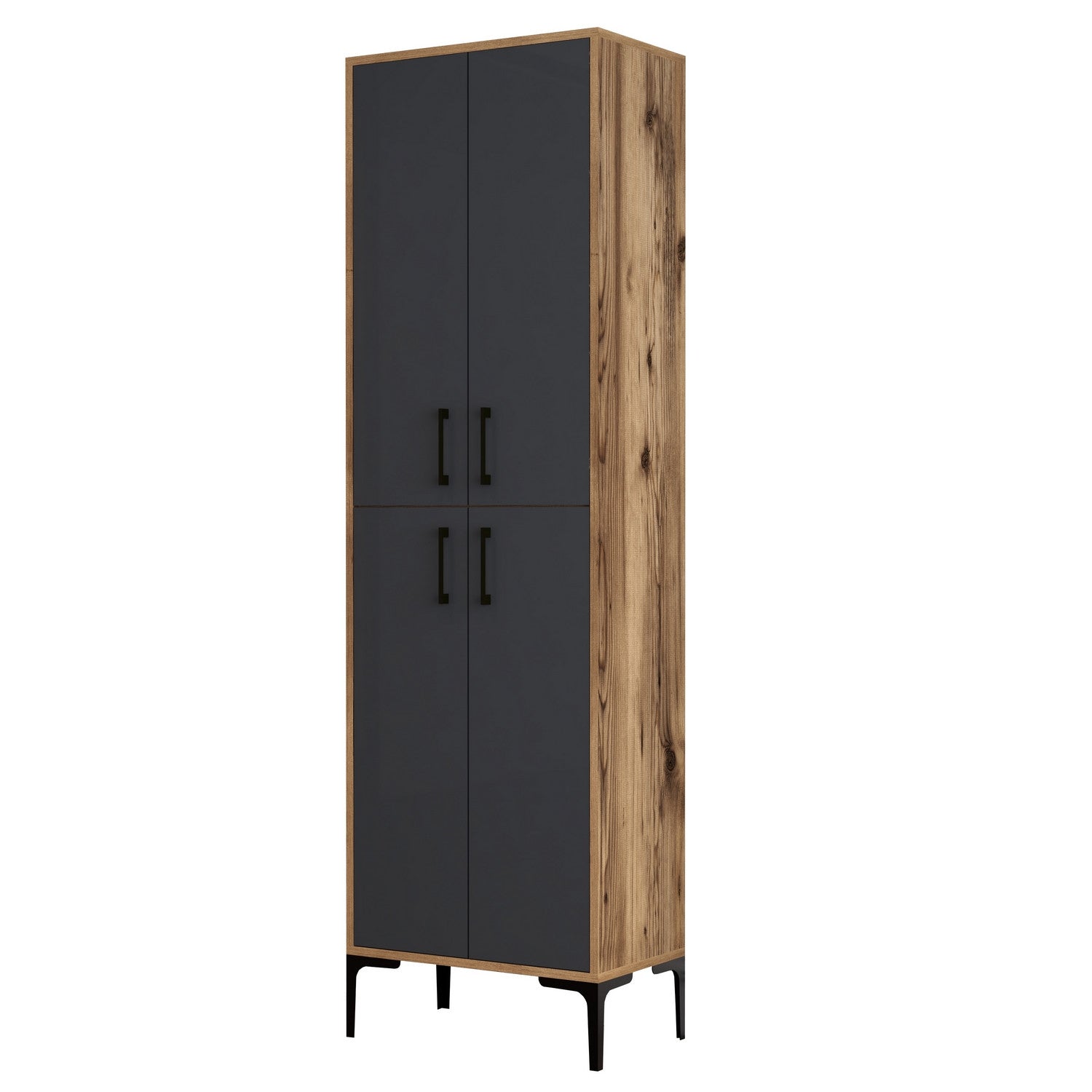 Sapateira industrial, nogueira e antracite, 60 x 200 x 35 cm | 100% revestida em melamina, 18 mm de espessura, pés e puxadores de metal | Solução de armazenamento elegante e montável na parede