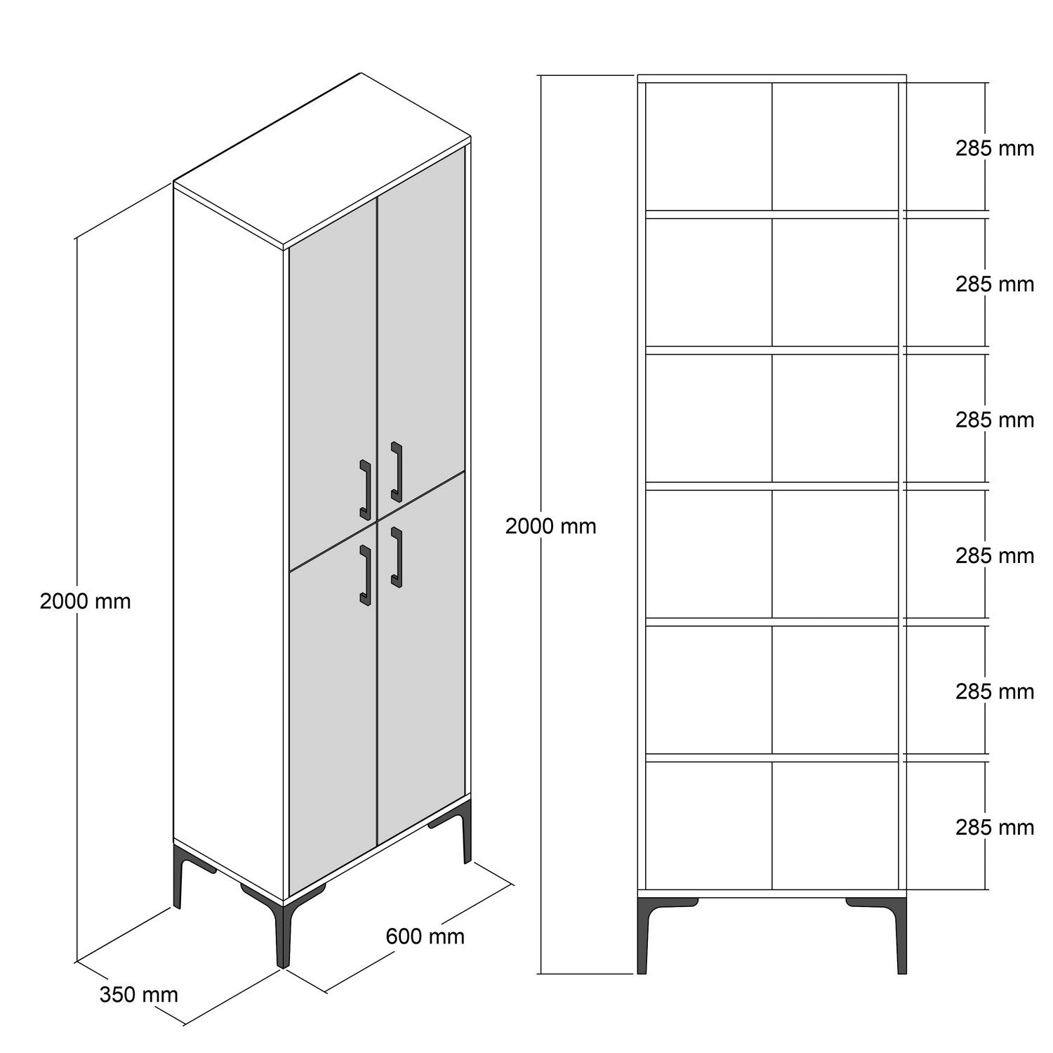 Sapateira industrial, nogueira e antracite, 60 x 200 x 35 cm | 100% revestida em melamina, 18 mm de espessura, pés e puxadores de metal | Solução de armazenamento elegante e montável na parede