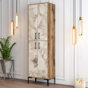 Sapateira industrial com pés e puxadores de metal, nogueira e branco, 60x200x35 cm | 100% revestida em melamina, 18 mm de espessura, montável na parede, elegante e funcional