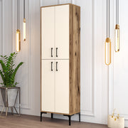 Sapateira industrial, nogueira e creme, 60 x 200 x 35 cm | 100% revestida em melamina, 18 mm de espessura, pés de metal, montável na parede, armazenamento elegante e funcional