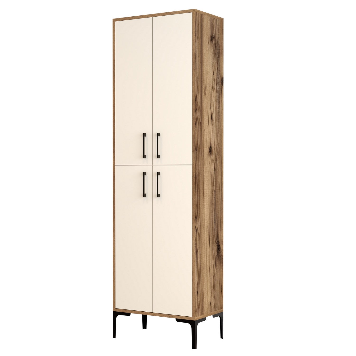Sapateira industrial, nogueira e creme, 60 x 200 x 35 cm | 100% revestida em melamina, 18 mm de espessura, pés de metal, montável na parede, armazenamento elegante e funcional