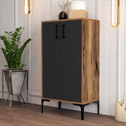 Sapateira industrial, nogueira e antracite, 60 x 111 x 35 cm | 100% revestida em melamina, 18 mm de espessura, pés de metal, montagem na parede, design elegante e funcional