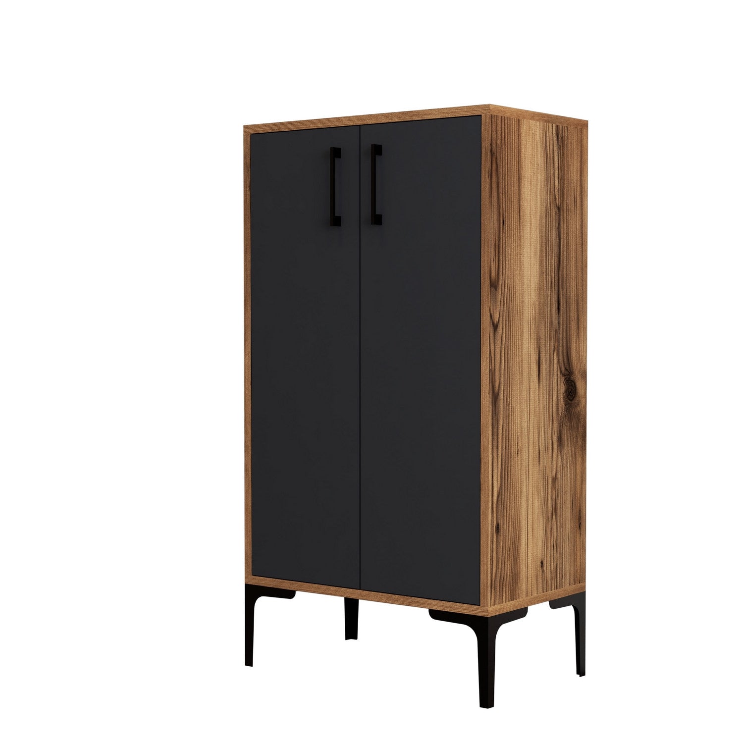 Sapateira industrial, nogueira e antracite, 60 x 111 x 35 cm | 100% revestida em melamina, 18 mm de espessura, pés de metal, montagem na parede, design elegante e funcional