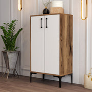 Sapateira industrial, nogueira e branca, 60 x 111 x 35 cm | 100% revestida em melamina, 18 mm de espessura, pés de metal, montagem na parede, design elegante e funcional