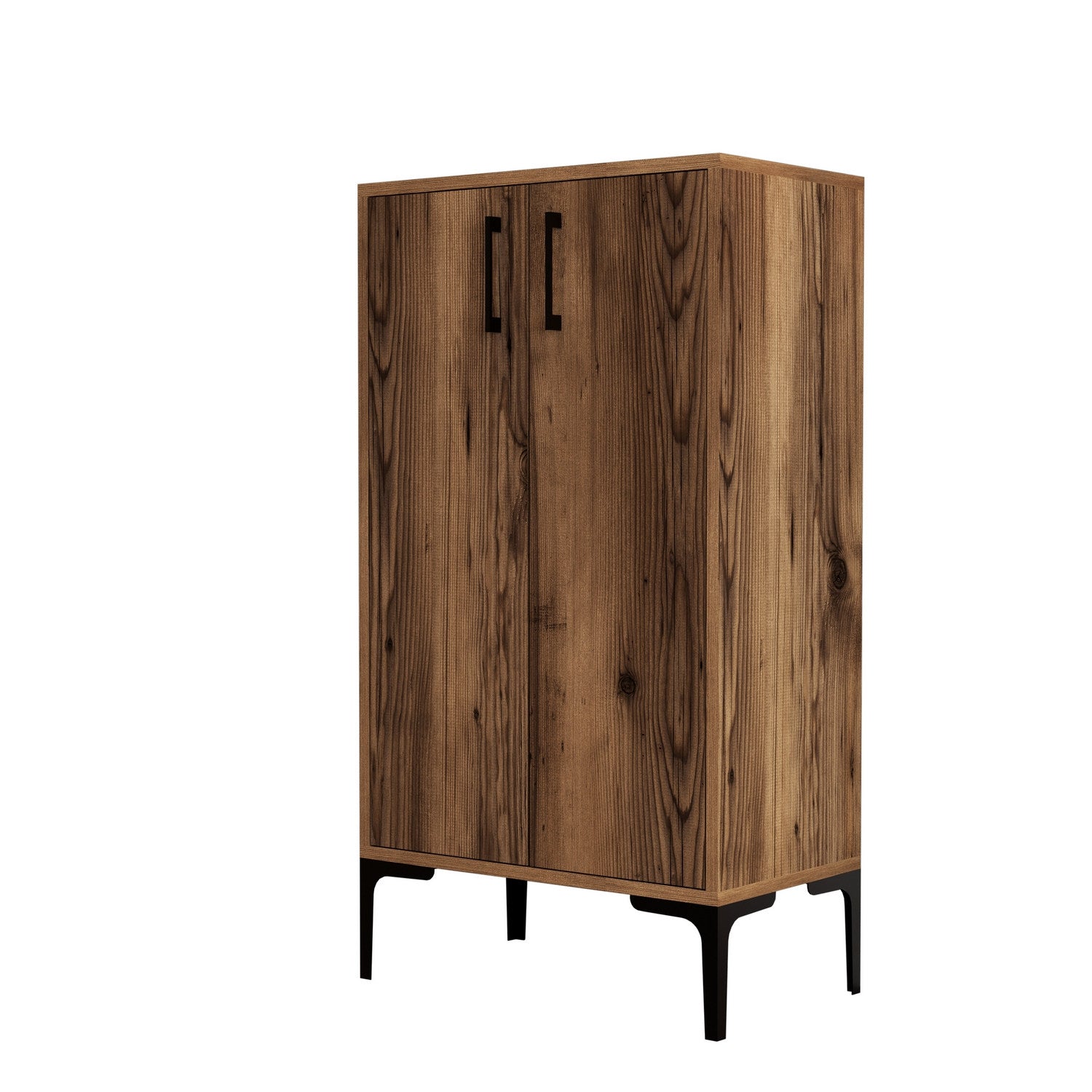 Sapateira industrial, cor nogueira, 60 x 111 x 35 cm | Painel de partículas 100% revestido em melamina, 18 mm de espessura, pés de metal, montagem na parede, design elegante e funcional