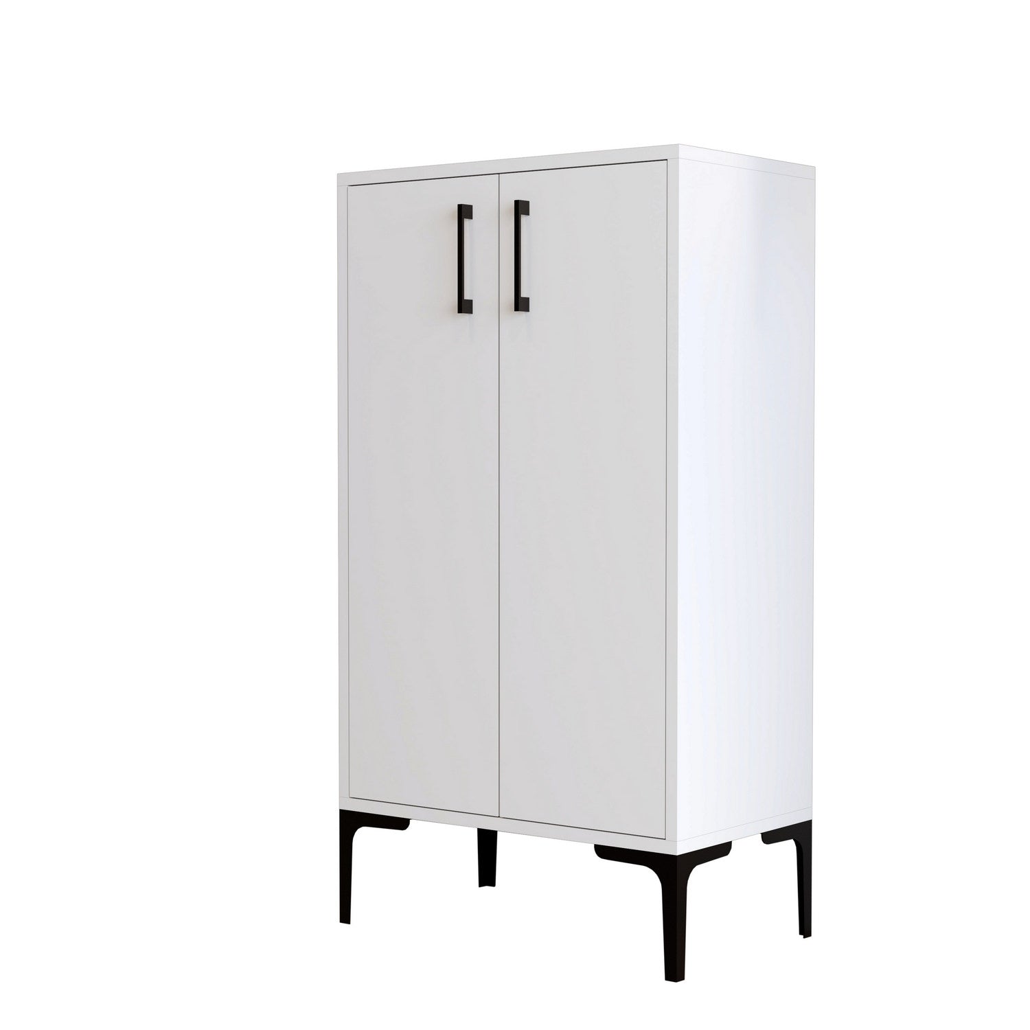 Elegante sapateira branca, 60 cm x 111 cm x 35 cm | Painel de partículas 100% revestido em melamina, 18 mm de espessura | Pés de metal, montagem na parede, várias prateleiras