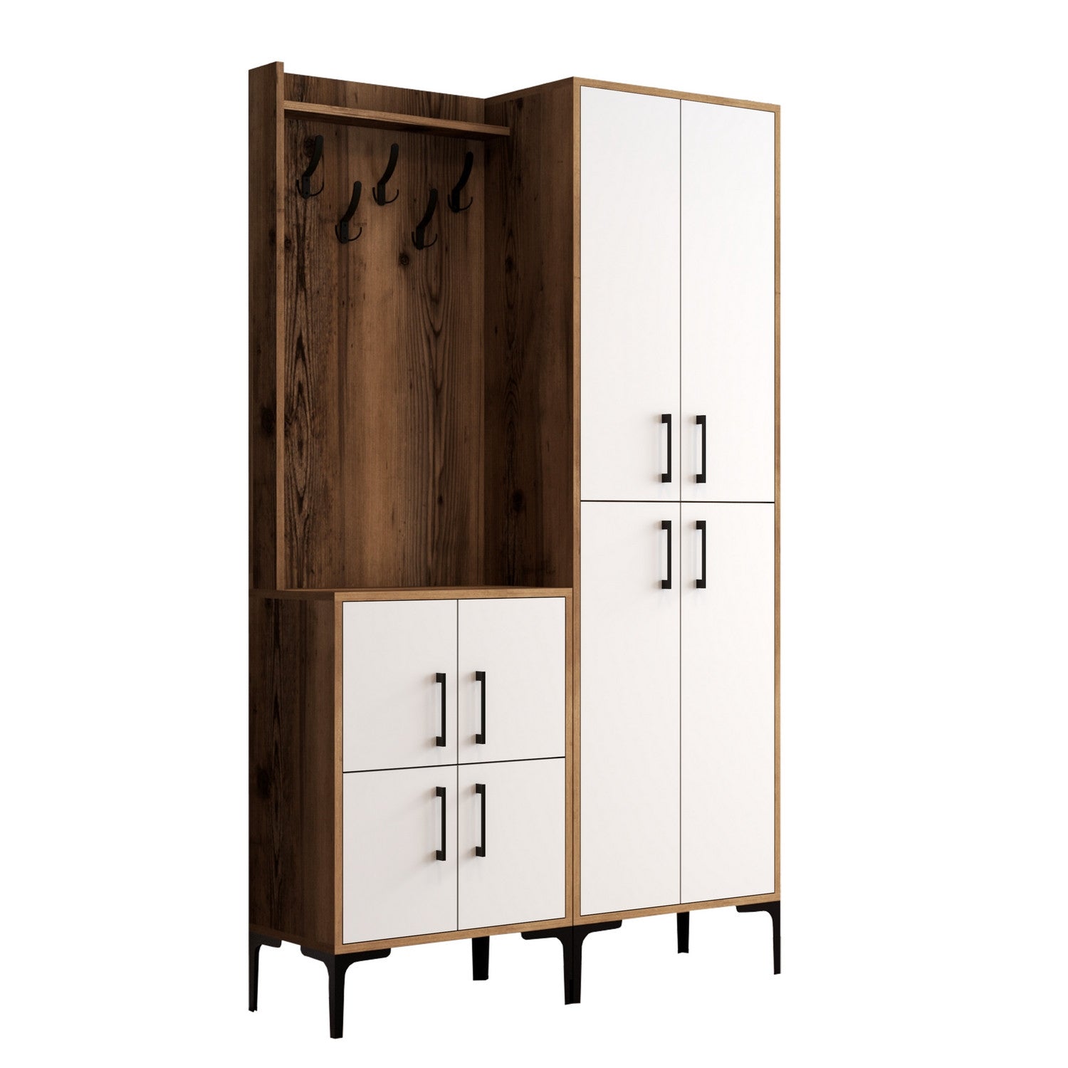 Suporte industrial para hall com pernas de metal e alça de plástico, nogueira e branco, 120 x 200 x 35 cm | 100% revestido em melamina, para montagem na parede, elegante e funcional