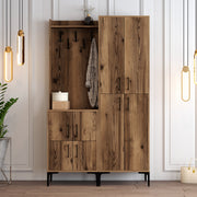 Suporte para salão industrial com pernas de metal, acabamento em nogueira, 120 x 200 x 35 cm | 100% revestido em melamina, para montagem em parede, com várias prateleiras e suporte