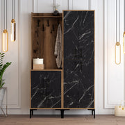 Suporte industrial para salão com pernas de metal e alça de plástico, nogueira e preto, 120 x 200 x 35 cm | 100% revestido em melamina, para montagem na parede, elegante e funcional