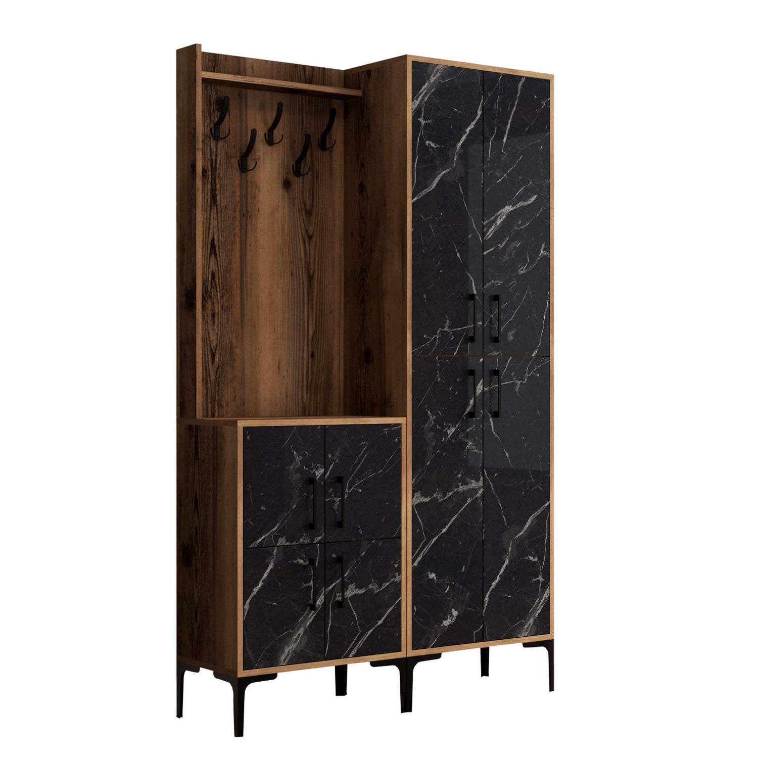 Suporte industrial para salão com pernas de metal e alça de plástico, nogueira e preto, 120 x 200 x 35 cm | 100% revestido em melamina, para montagem na parede, elegante e funcional