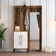Suporte para salão industrial com pernas de metal e suporte, nogueira e branco, 120 x 200 x 35 cm | 100% revestido em melamina, 18 mm de espessura | Montável na parede com prateleiras