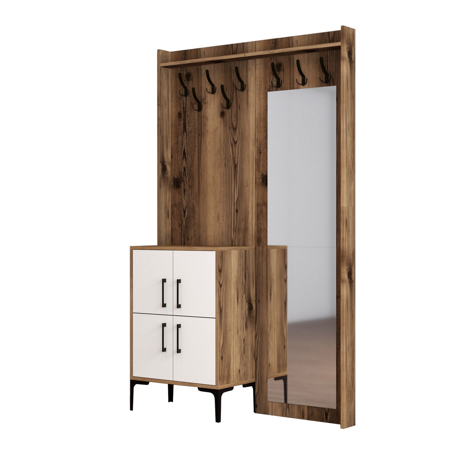 Suporte para salão industrial com pernas de metal e suporte, nogueira e branco, 120 x 200 x 35 cm | 100% revestido em melamina, 18 mm de espessura | Montável na parede com prateleiras