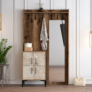 Suporte industrial para hall com pernas e cabide de metal, nogueira e branco, 120 x 200 x 35 cm | 100% revestido em melamina, 18 mm de espessura | Solução de armazenamento elegante para entradas