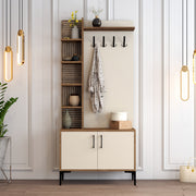 Suporte industrial para salão com pernas e alças de metal, nogueira e creme, 90 x 200 x 35 cm | 100% revestido em melamina, para montagem na parede, solução de armazenamento elegante