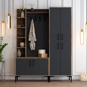 Suporte industrial para salão com pernas e alças de metal, nogueira/antracite, 150 x 200 x 35 cm | 100% revestido em melamina, montável em parede, solução de armazenamento elegante