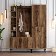 Suporte industrial para hall, cor nogueira, 150 x 35 x 200 cm | 100% revestido em melamina, pernas e puxadores de metal, montável em parede, solução de armazenamento elegante e funcional