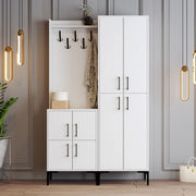 Elegante suporte de hall com pernas de metal e alça de plástico, branco, 120 x 200 x 35 cm | 100% revestido em melamina, para montagem na parede, com várias prateleiras e cabide
