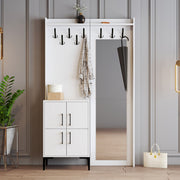 Suporte de hall elegante com pernas de metal e cabide, branco, 120 x 200 x 35 cm | 100% revestido em melamina, 18 mm de espessura | Montado na parede, várias prateleiras para uma entrada organizada