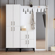 Elegante suporte de hall com pernas de metal e cabide, branco, 180 x 200 x 35 cm | 100% revestido em melamina, 18 mm de espessura | Montado na parede com várias prateleiras
