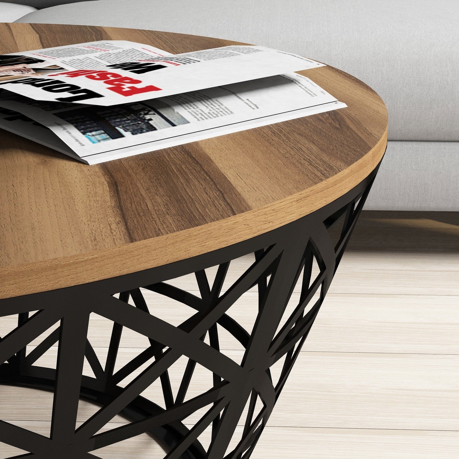 Mesa de Centro Moderna – 90 x 38 cm – Nogueira e Preto – Painéis de Partículas com Melamina