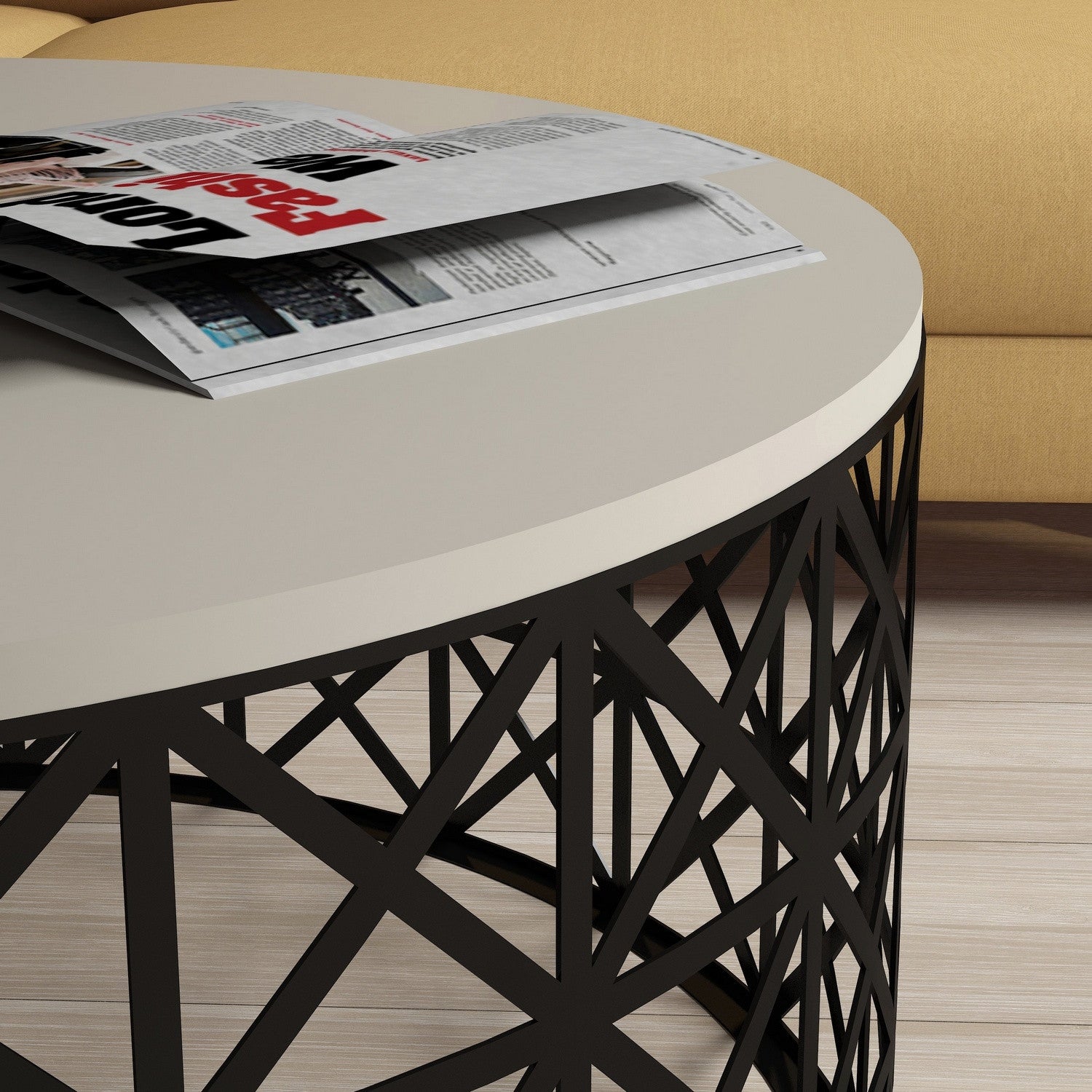 Mesa de Centro Moderna – 90 x 90 x 38 cm – Creme e Preto – Painel de Partículas com Revestimento em Melamina