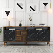 Aparador Moderno – 180 x 35 x 78 cm – Nogueira e Preto – Painéis de Partículas revestidos a Melamina