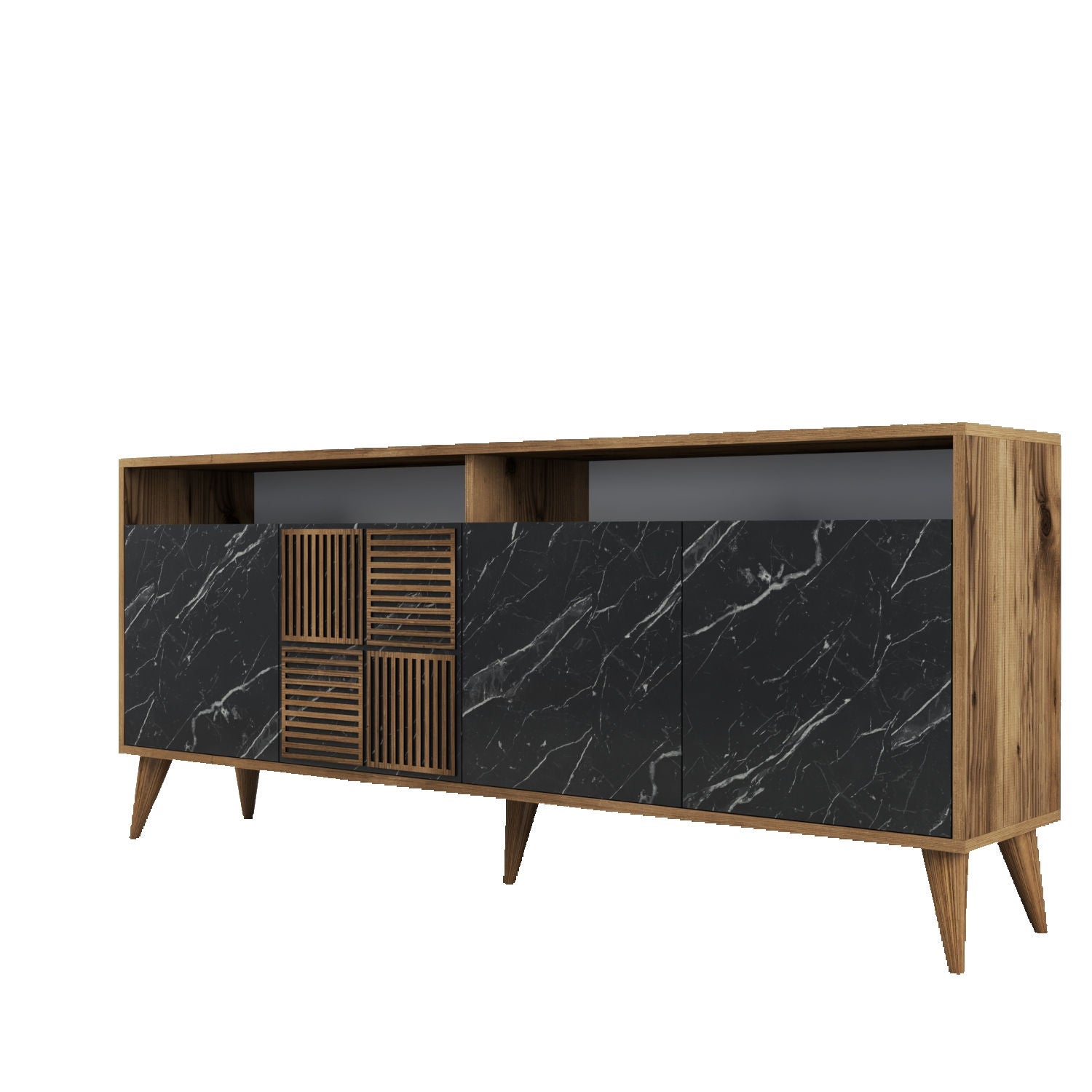 Aparador Moderno – 180 x 35 x 78 cm – Nogueira e Preto – Painéis de Partículas revestidos a Melamina