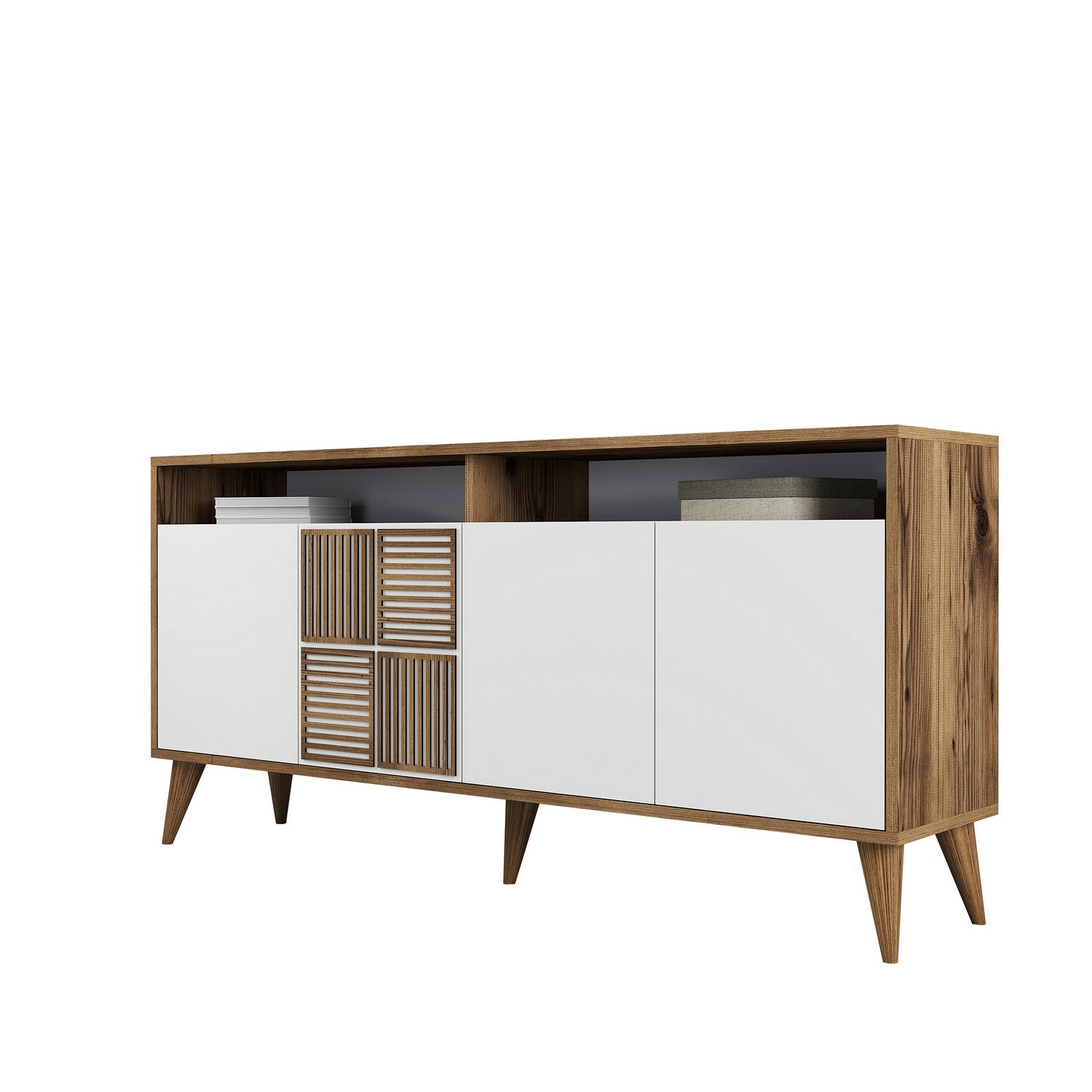 Aparador Moderno – 160 x 78 x 35 cm – Nogueira e Branco – Painéis de Partículas Revestidos a Melamina