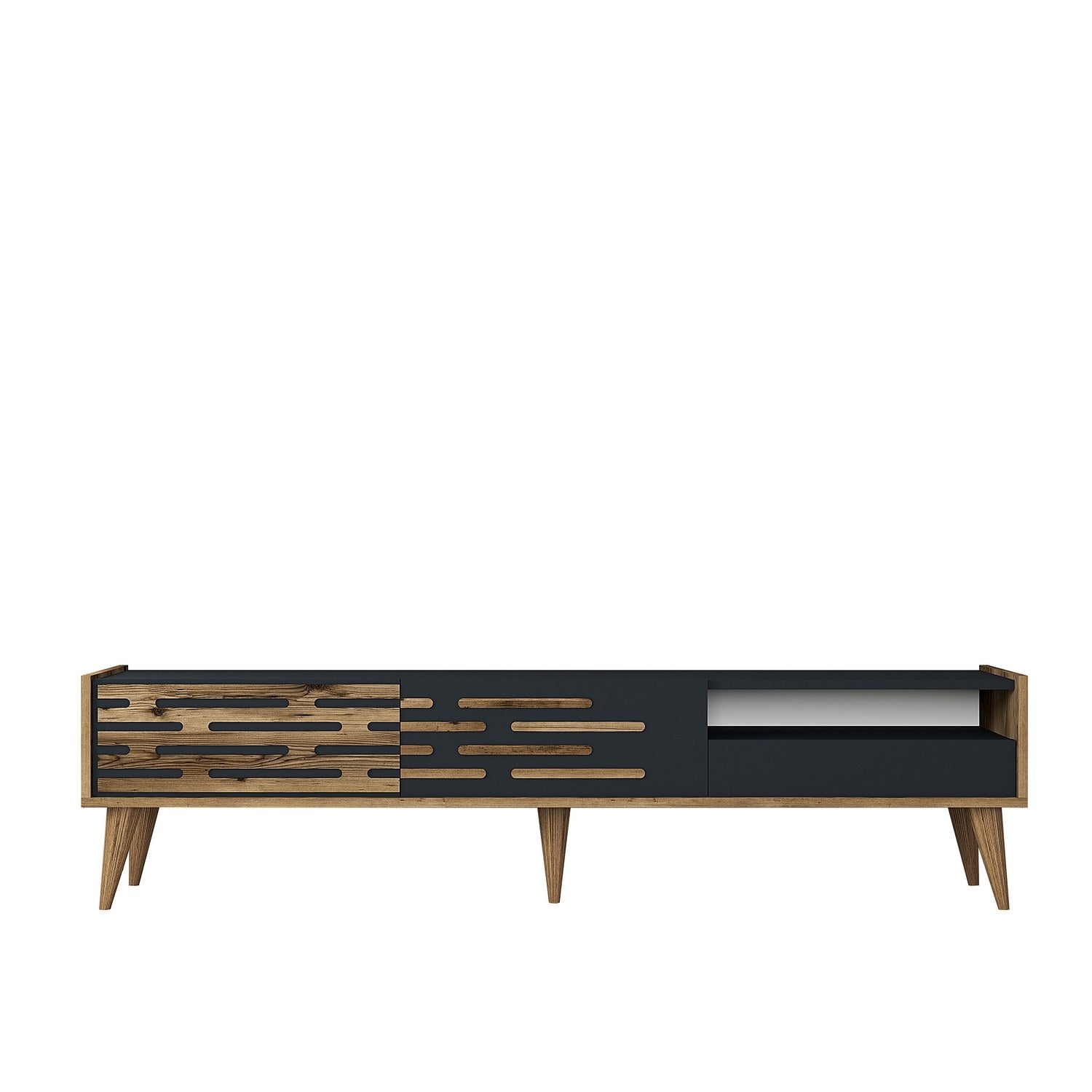 Suporte de TV elegante, nogueira e antracite, 180 x 35 x 45 cm | Painel de partículas 100% revestido de melamina, 18 mm de espessura | Várias prateleiras e armazenamento, design moderno
