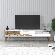 Suporte de TV elegante, nogueira e branco, 180 x 35 x 45 cm | Painel de partículas 100% revestido de melamina, 18 mm de espessura | Várias prateleiras e armazenamento, design moderno
