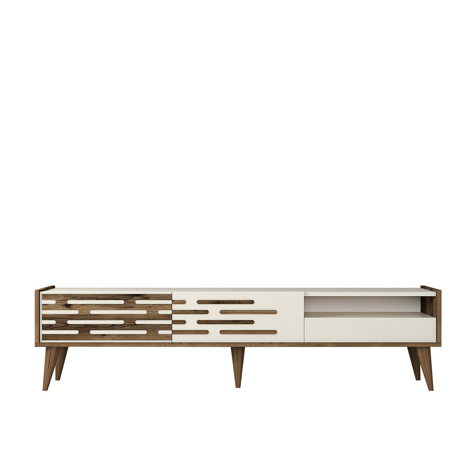 Suporte de TV elegante, nogueira e creme, 180 x 35 x 45 cm | Painel de partículas 100% revestido de melamina, 18 mm de espessura | Várias prateleiras e armazenamento, design moderno