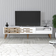 Suporte de TV elegante, branco, 180 cm x 35 cm x 45 cm | Painel de partículas 100% revestido em melamina, 18 mm de espessura | Várias prateleiras e espaço de armazenamento, design moderno