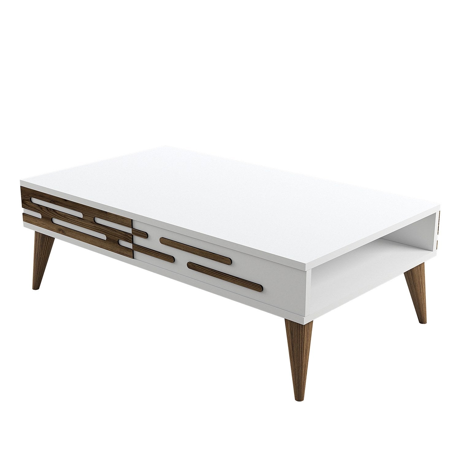 Mesa de Centro Elegante, Nogueira e Branco, 105 x 60 x 34,6 cm | Painel de Partículas 100% Revestido com Melamina, 18 mm de Espessura | Design Moderno para Sala de Estar e Escritório