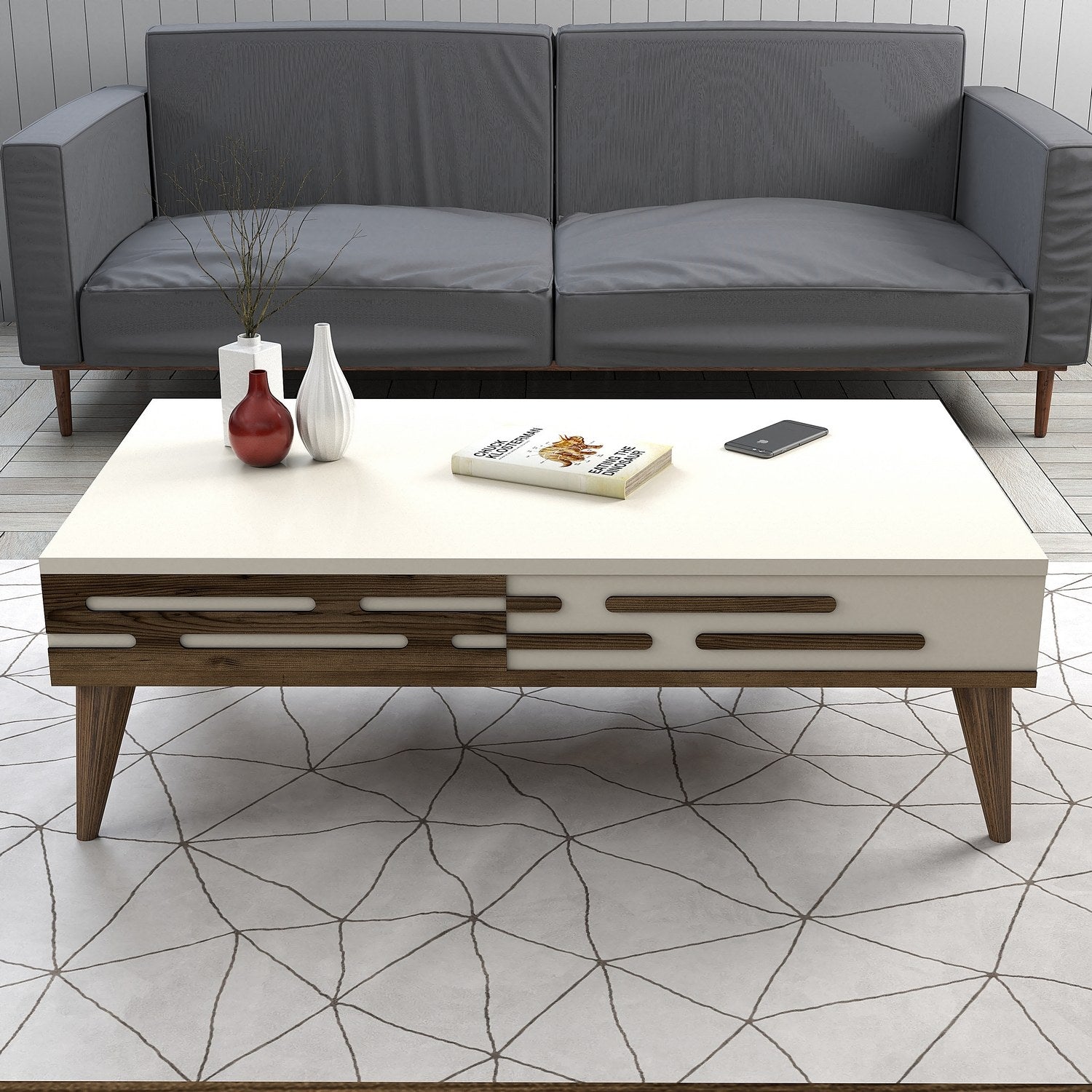 Mesa de Centro – 105 x 60 x 34,6 cm – Nogueira e Creme – Painel de Partículas