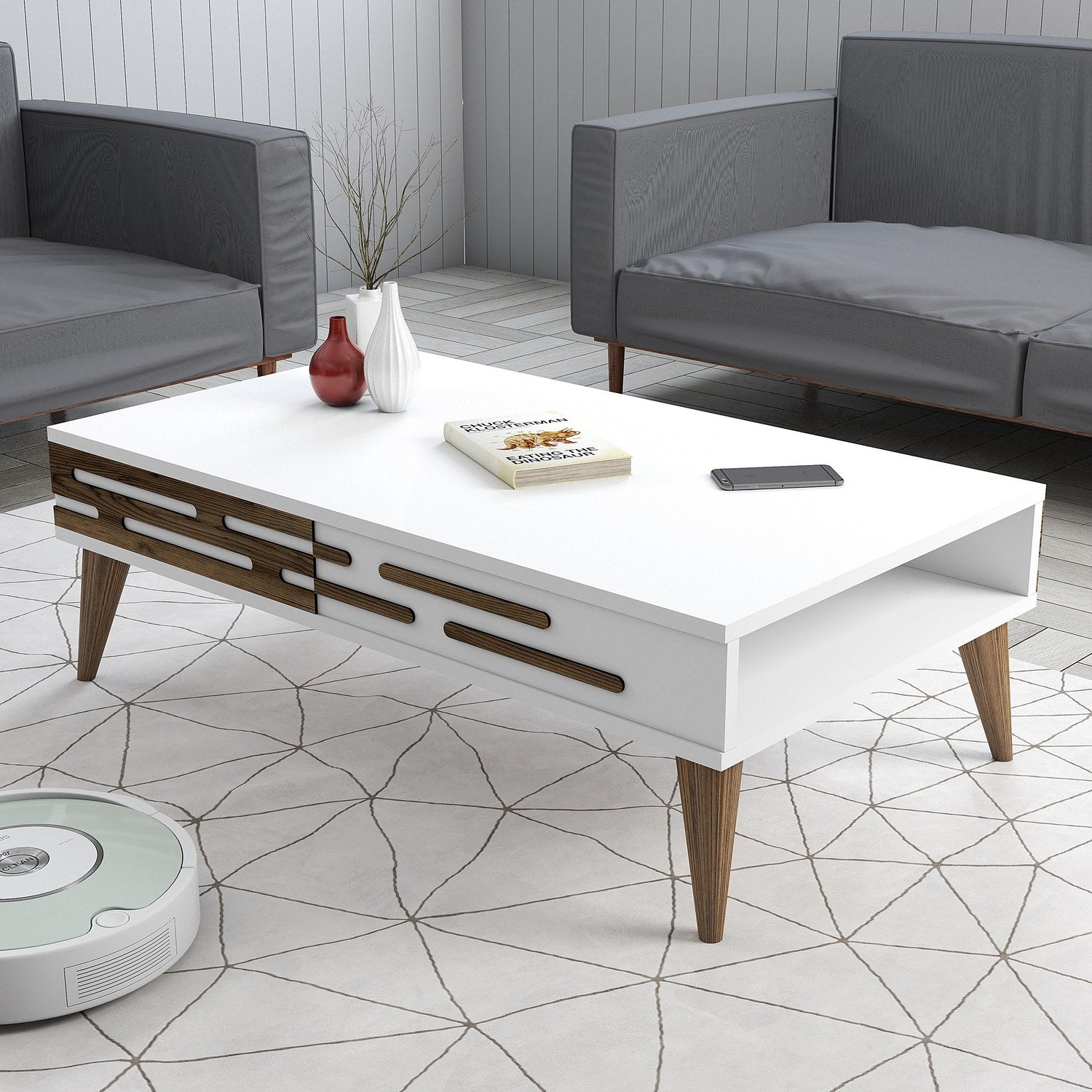 Mesa de Centro – 105 x 60 x 34,6 cm – Branca – Painel de Partículas