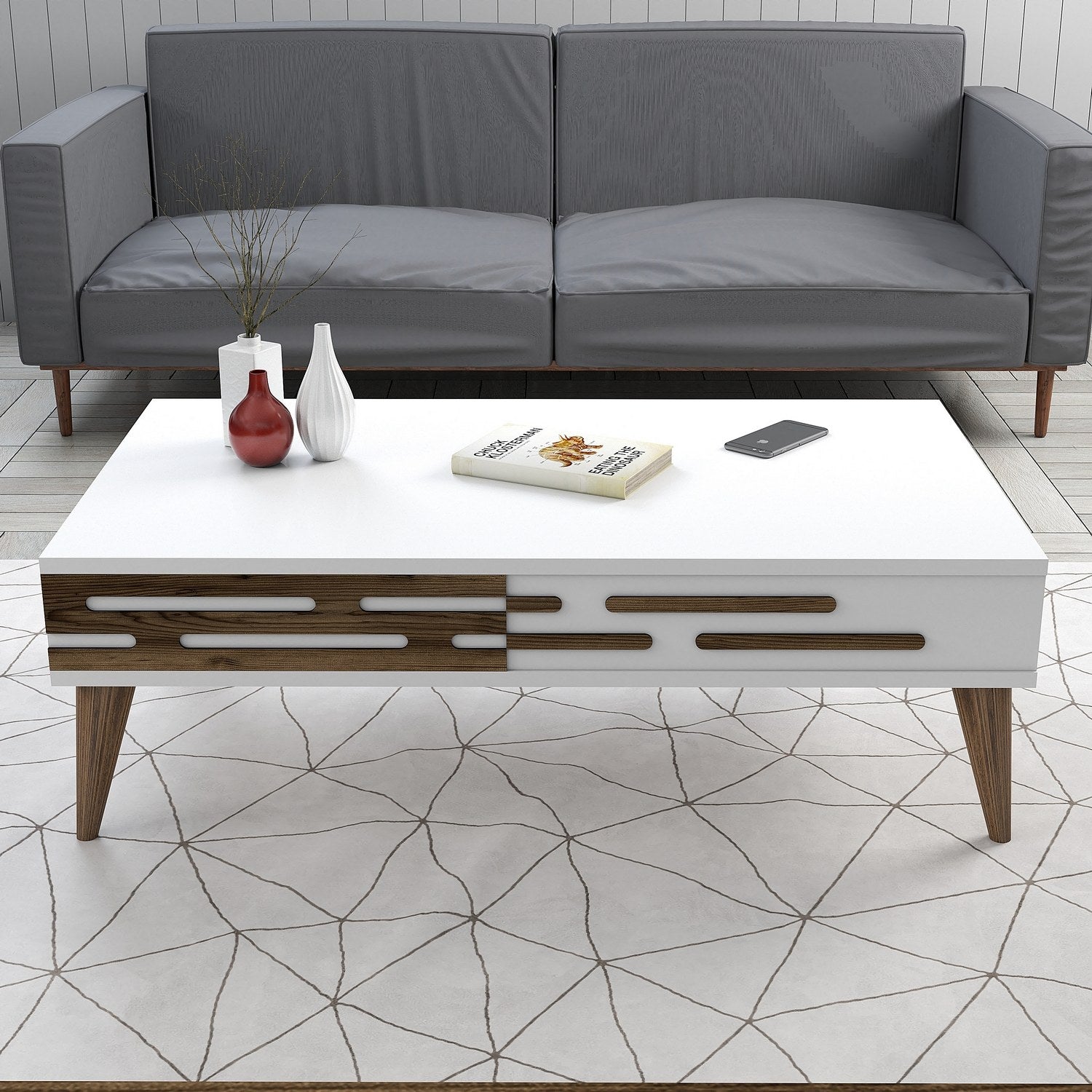 Mesa de Centro – 105 x 60 x 34,6 cm – Branca – Painel de Partículas