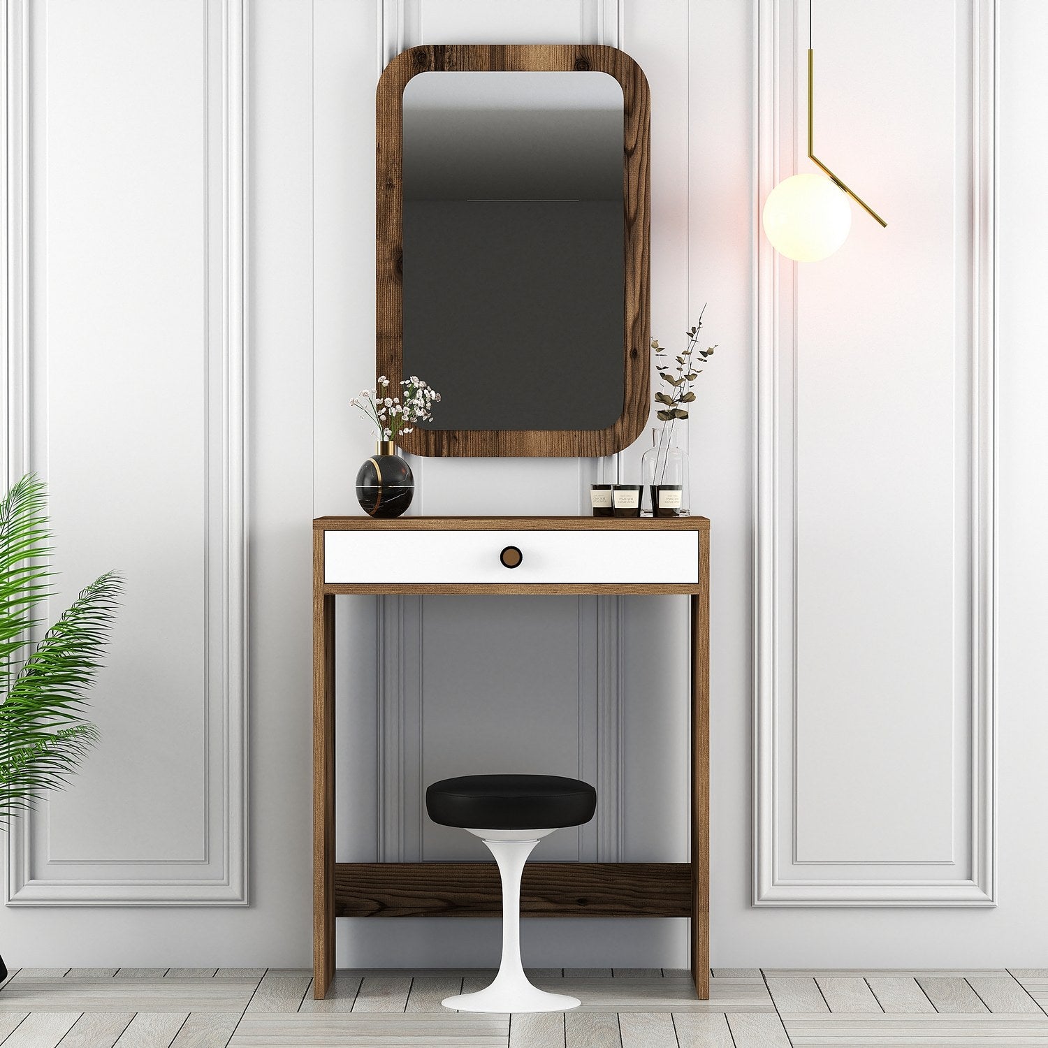 Toucador – 70 x 40 x 84,7 cm – Nogueira e Branco – Painéis de Partículas