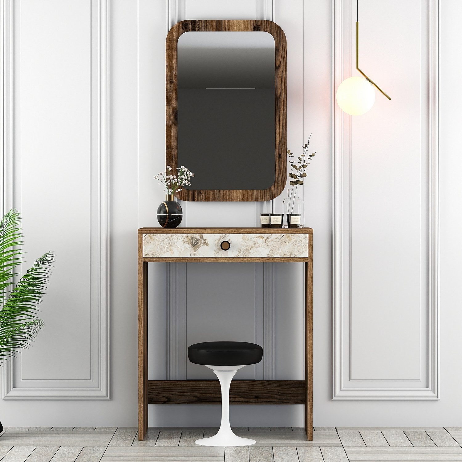 Toucador – 70 x 40 x 84,7 cm – Nogueira e Branco – Painel de partículas revestido a melamina