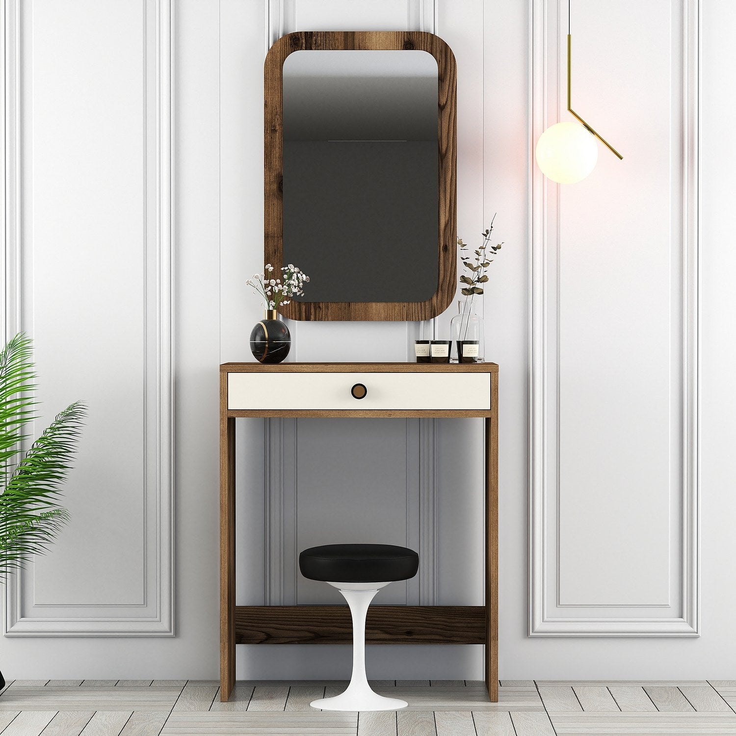 Toucador – 70 x 40 x 84,7 cm – Nogueira e Creme – Painel de partículas revestido a melamina