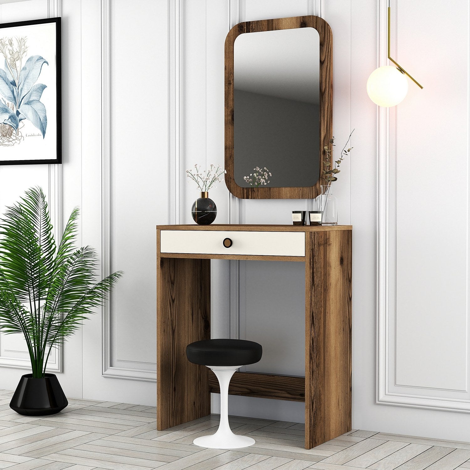 Toucador – 70 x 40 x 84,7 cm – Nogueira e Creme – Painel de partículas revestido a melamina