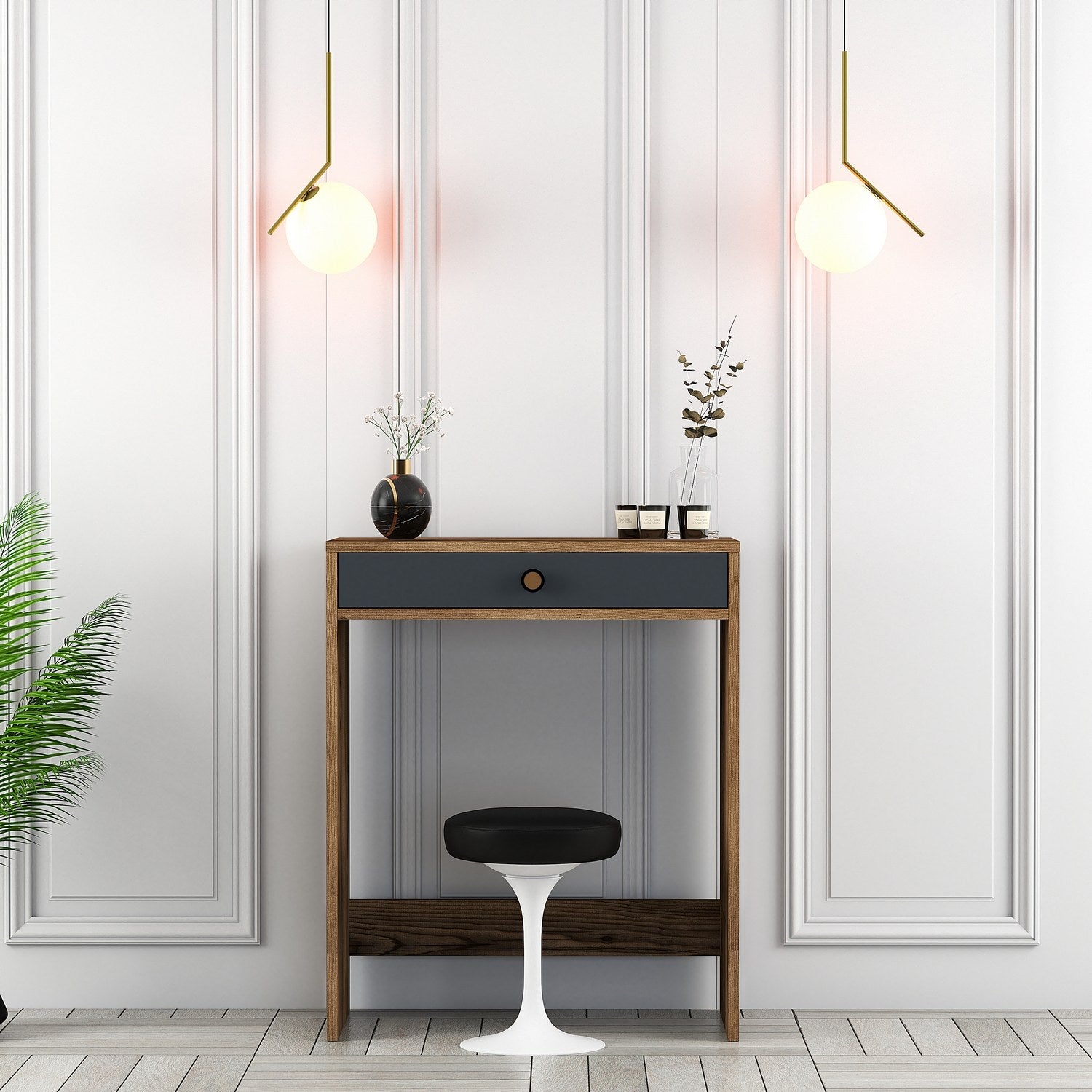 Toucador – 70 cm x 40 cm x 84,7 cm – Nogueira e Antracite – Painel de partículas