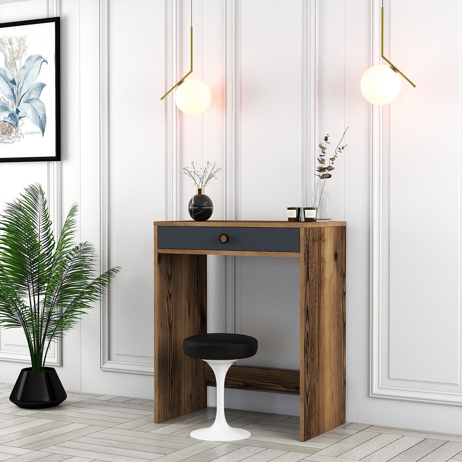 Toucador – 70 cm x 40 cm x 84,7 cm – Nogueira e Antracite – Painel de partículas