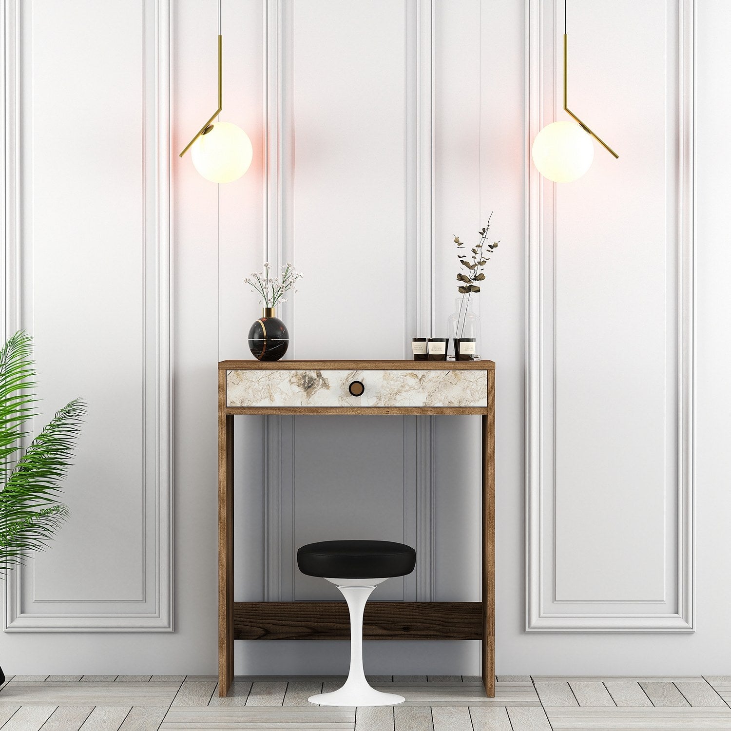 Toucador – 70 cm x 40 cm x 84,7 cm – Nogueira e Branca – Melamina