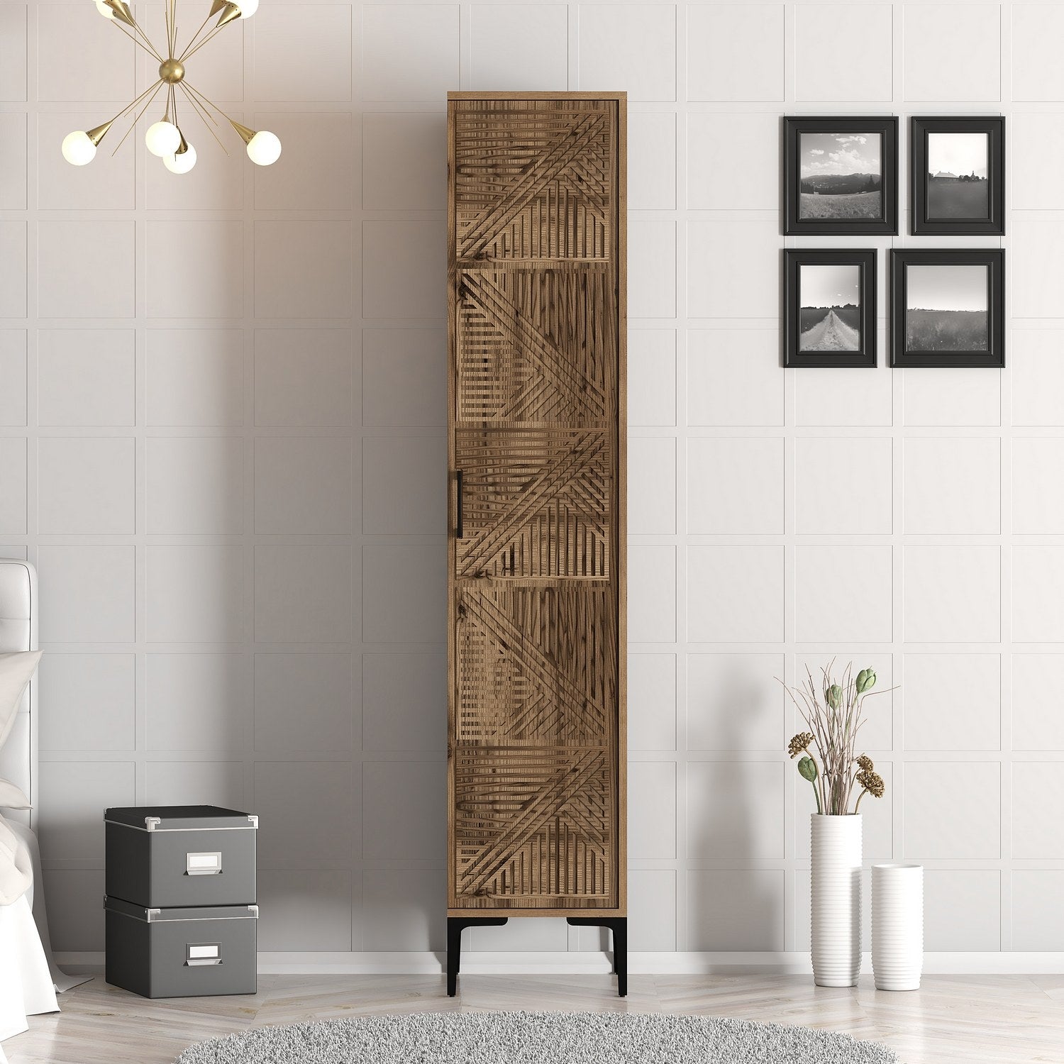 Guarda-roupa em nogueira – 40 cm x 201,4 cm x 47,5 cm – nogueira – painel de partículas revestido em melamina